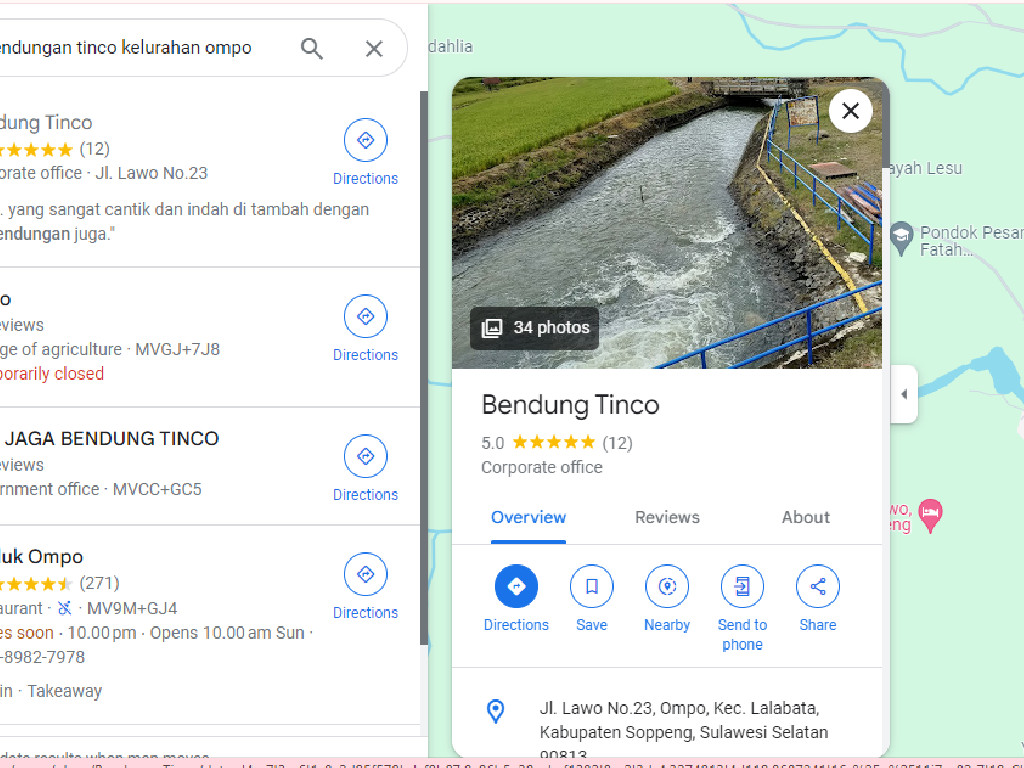 Google Maps Bendungan Tinco